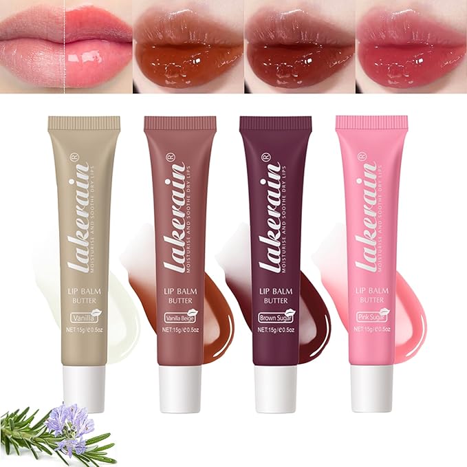 Hydrating Lip Gloss, High Shine Glass Finish Plumping Lip Gloss Moisturizing Lip Oil Shiny Jelly Liquid Lipstick Therapy Lip Moisturizer (4 Colors Set)-VivaGrace Women