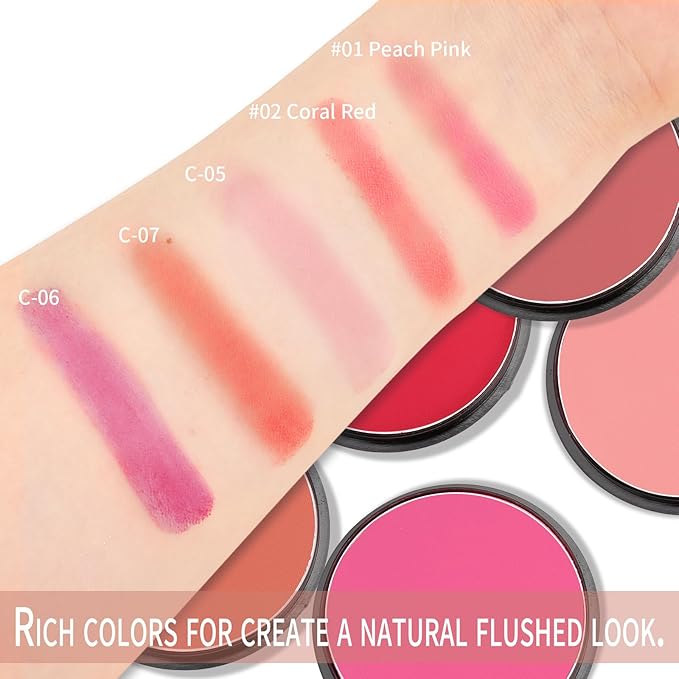 Boobeen Powder Blush Matte Blush, Highly Pigmented Beauty Cream Blush Palette for Create A Natural Cheek Flushed Look, Rich Colors (C-05)-VivaGrace Women