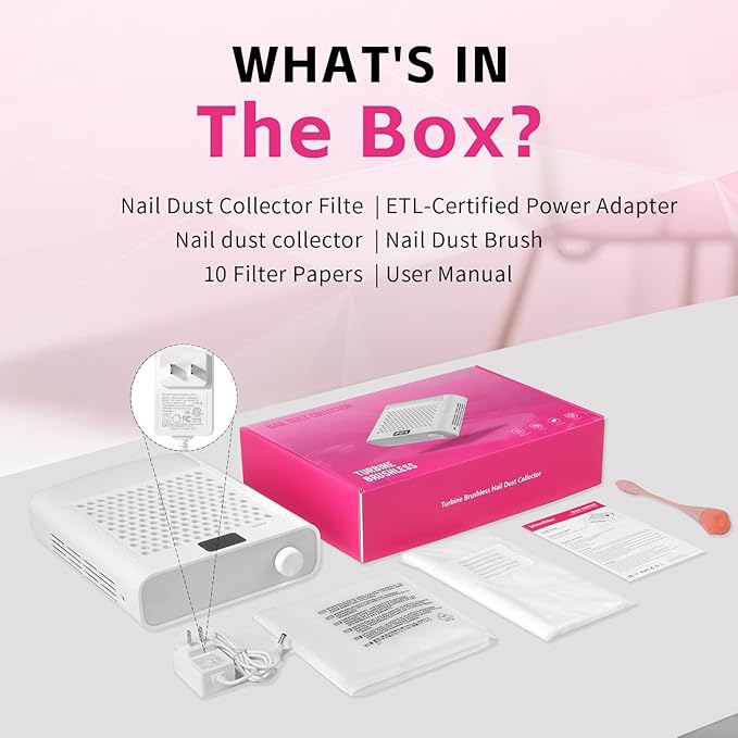 Missshine Dust Collector with Armrest – Professional 5-Speed Low Noise Vacuum Fan for Nail Techs – Powerful Suction with 10 Filter Papers for Salon & Home Use-VivaGrace Women