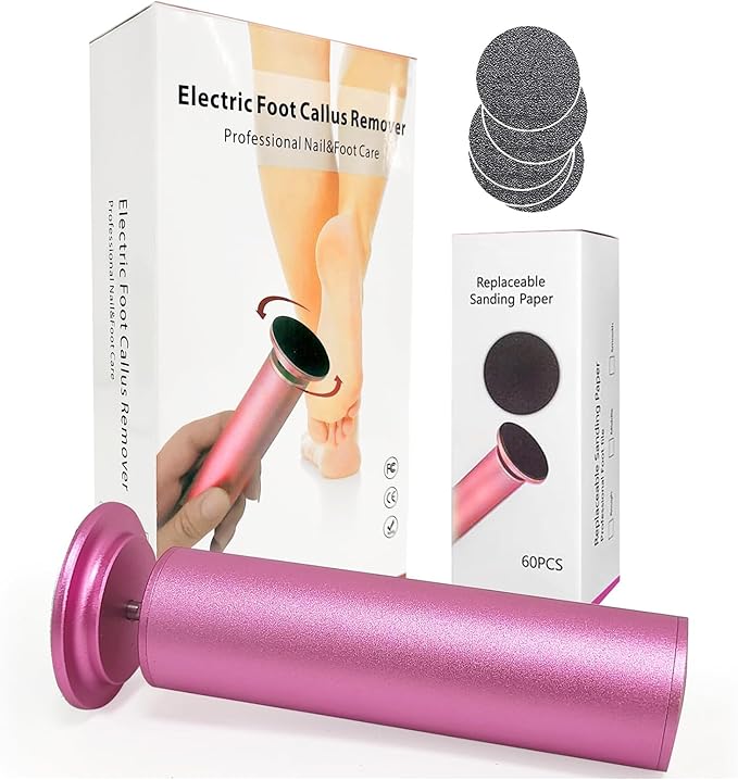 Electric Foot Callus Remover, Adjustable Foot Speed, Professional Foot Repair Tool, Equipped with 60 Pieces of Sandpaper, Suitable for Men and Women with Dead Skin calluses, Dry and Cracked, Pink-VivaGrace Women
