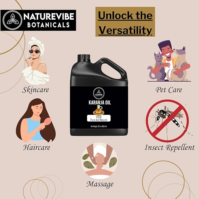 Naturevibe Botanicals Karanja Oil 32 Ounces | 100% Pure and Natural | Great for Skin Care and Hair Care-VivaGrace Women