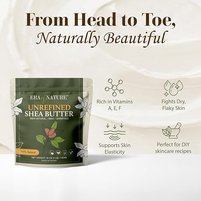 era of nature Organic Unrefined Raw African Ivory White Shea Butter 16oz - Moisturizing Raw Shea Butter Bar for Skin & Hair, DIY Lip Balm Base, Cream, Soap & Lotion Making Supplies Kit, Skincare-VivaGrace Women