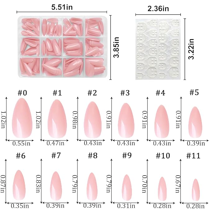 LoveOurHome 240pc Almond Press on Nails Medium Fake Nail Tips Nude Acrylic Nails Press ons Nail Almond Short Stiletto False Nail French Artificial Fingernail & Adhesive Tabs Glue for Women Girls