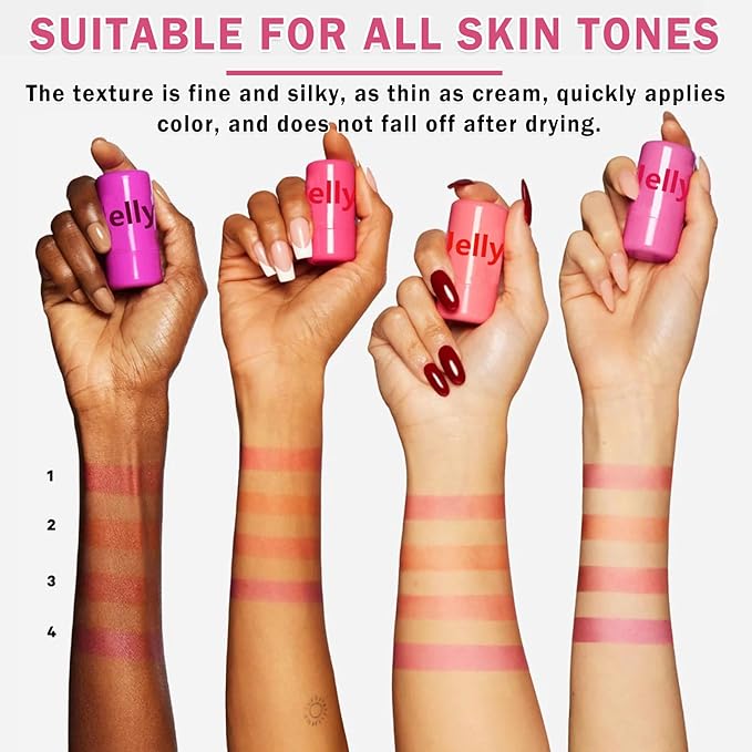4PCS Cooling Water Jelly Tint Blush Stick for Cheeks,Multi-use Jelly Lip and Cheek Tint Stain,Moisturizing Natural Jelly Blush Stick,Buildable Watercolor Finish - Cruelty Free-VivaGrace Women