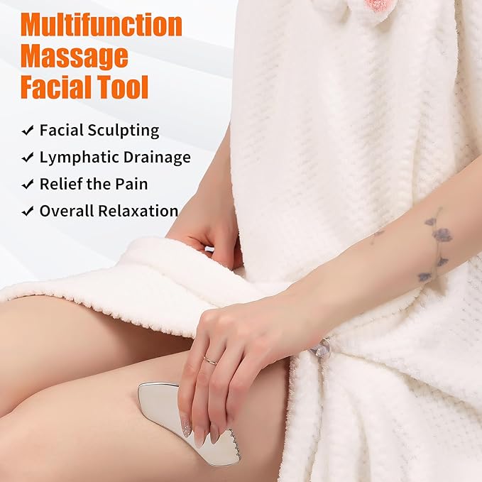 2Pcs Stainless Steel Gua Sha Facial Tools Set, Metal Face Comb Detail Skin Care Tools, Body and Face Gua Sha Sculpting for Tighten Skin Lymphatic Drainage-VivaGrace Women