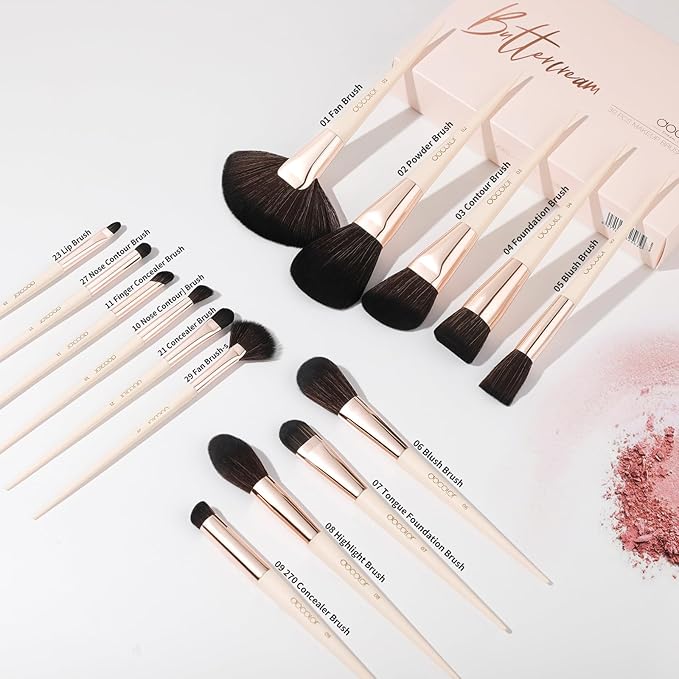 Docolor Makeup Brushes Set Professional 30Pcs Makeup Brushes Premium Synthetic Powder Kabuki Foundation Contour Blush Concealer Eye Shadow Blending Eyeliner Crease Eyebrow Make Up Brush Kit - Beige-VivaGrace Women