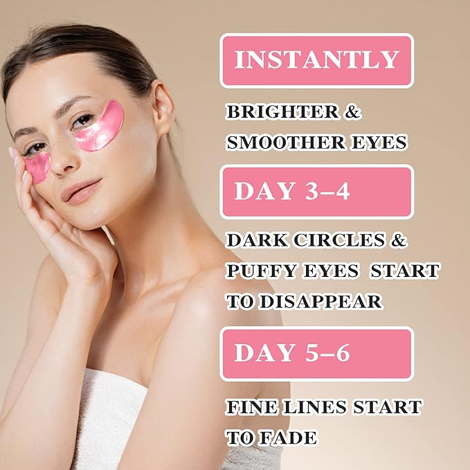 Under Eye Patches 60 Pcs,Pink Eye Mask,Puffy Eyes & Dark Circles Treatments,Improve Reduce Smooth Wrinkles,Fine Lines and Under Eye Bags,Hydrating & Moisturizing,Firm Eye Skin Care for Women and Man-VivaGrace Women