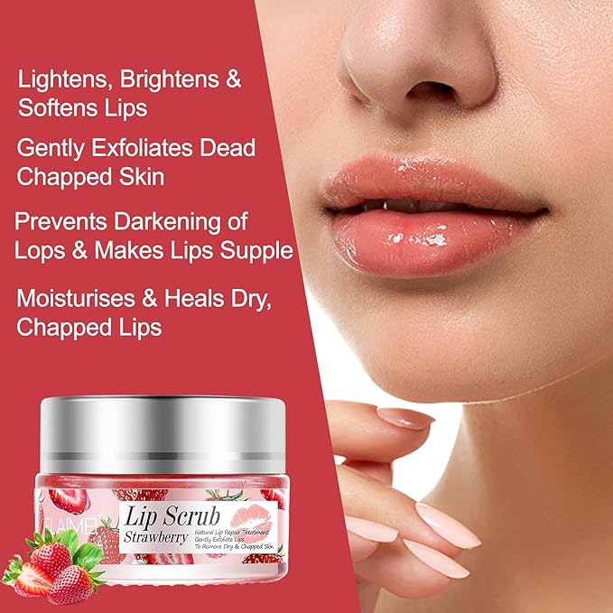 Lip Scrub, Exfoliator & Moisturizer, Lip Repair for Lush Soft Lips, Chapped Dry and Flaky Lips Treatment (Strawberry)-VivaGrace Women