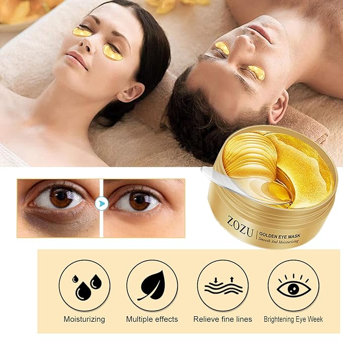 24K Gold Eye Masks, Crystal Collagen Eye Patches for Puffy Eyes, Reducing Fine Lines, Effectively Moisturizing Gold Eye Mask for Dark Circles and Puffiness Wrinkle Eye Bags-VivaGrace Women
