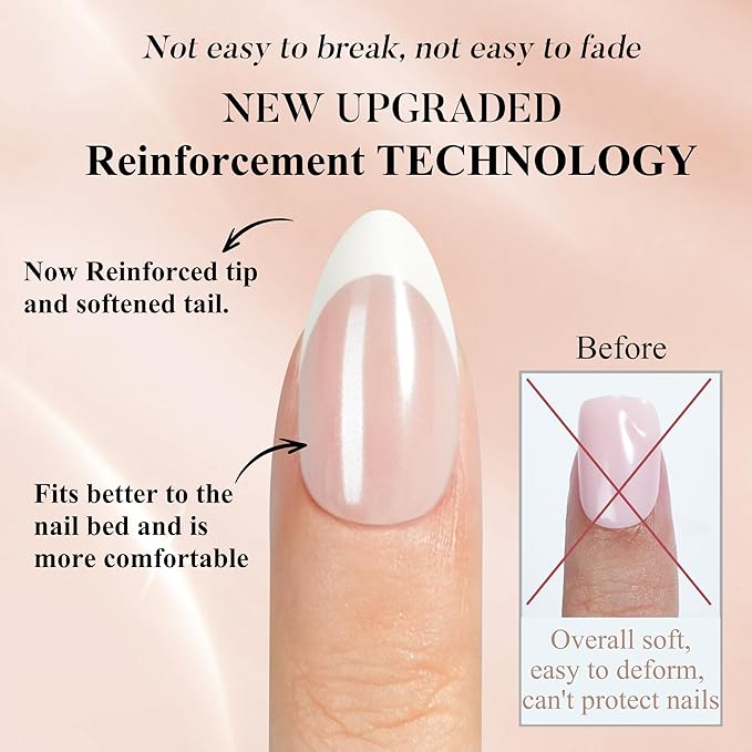 French Tip Press on Nails Almond, Jofay Fashion Soft Gel Fake Nails, Classic French Manicure Nails, Reusable & Natural Acrylic False Nails, Stick on Nails for Women Girls Gift, Glue on Nails Kit 32Pcs