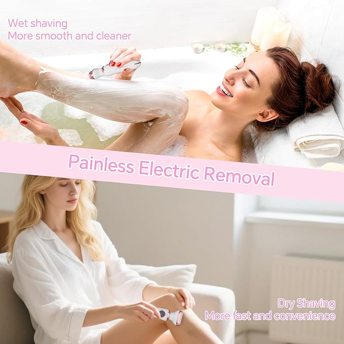 Electric Razor for Women, 4-in-1 Bikini Trimmer & Body Shaver for Face, Legs, Underarms, Pubic Hair, Rechargeable Wet/Dry Painless Hair Removal with LED Light & Travel Lock-VivaGrace Women