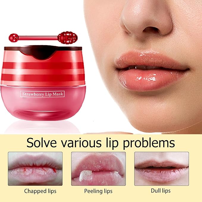 2 Pcs Lip Balm Honey Pot, Honey & Strawberry Moisturizing Lip Mask Reduces Lip Lines and Exfoliator, Prevention Dry & Cracked Lip. (Honey & Strawberry)-VivaGrace Women