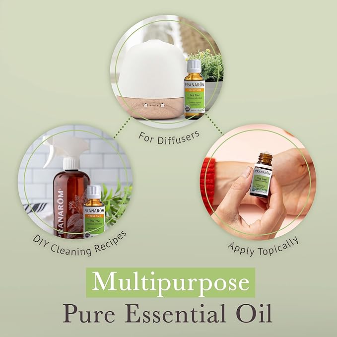 Pranarom USDA Certified Organic Tea Tree Essential Oil (30ml), 100% Pure Undiluted Therapeutic Grade from Zimbabwe for Aromatherapy, Diffuser, Healthy Skin & Hair, Massage, Relaxation-VivaGrace Women