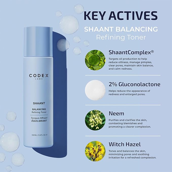 Codex Labs Shaant Deep Cleanse & Tone Kit, Pore Purifying Scrub (100g) & Refining Toner (100ml) - Oil Control & Pore Minimizer - for Acne Prone Skin - with 2% Salicylic Acid, 2% Gluconolactone (PHA)-VivaGrace Women