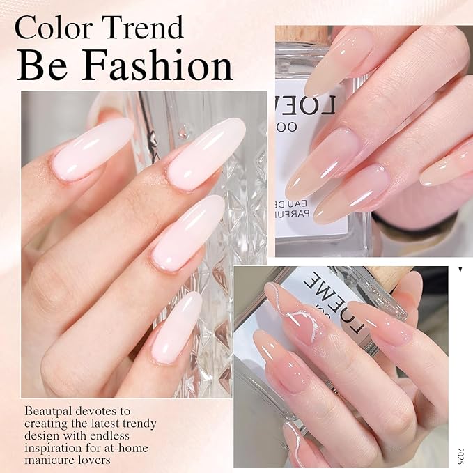 Beautpal Jelly Gel Polish Sheer Pink Crystal Transparent Milky White Nude Sheer Gel Nail Polish Kit for Salon Gel Manicure and Nail Art Collection Gift Set 8ML 6PCS