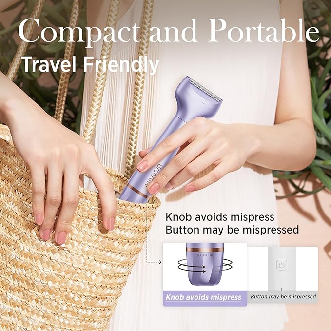 Electric Razor for Women Body: Rechargeable Painless Electric Shaver for Bikini Face Body Legs Underarms - 3-in-1 Blade and Rotary Shaving Head (Purple)-VivaGrace Women