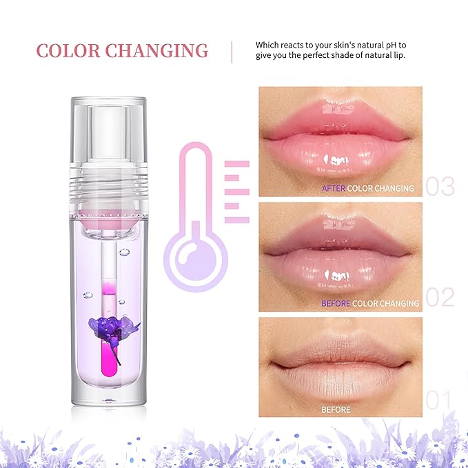 Flower Lip Oil, Hydrating Lip Glow Oil, Plumping Lip Oil, Non-Sticky Long Lasting Lip Oil Gloss, Transparent Lip Oil Tinted, Lip Plumper Gloss, Moisturize your lips and Reduce lip lines (01)-VivaGrace Women