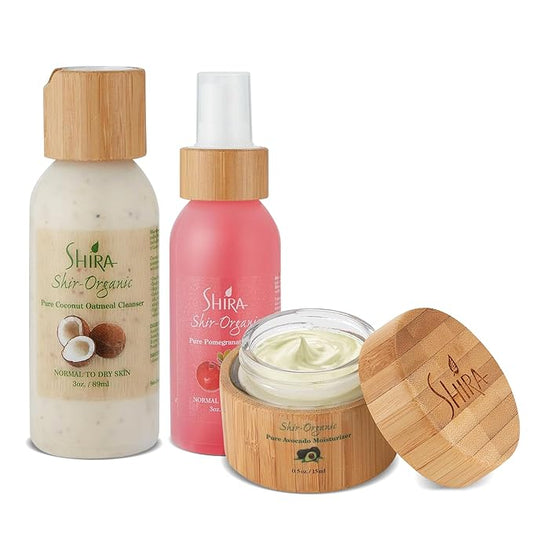 Shira Shir-Organic Trio for Normal to Dry Skin Care Kit for Healthy and Hydrated Skin With Coconut Oatmeal Cleanser(89ml) Pomegranate Toner (89ml) & Avocado Moisturizer(15ml)-VivaGrace Women