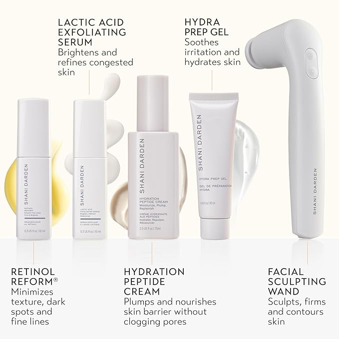 SHANI DARDEN SKINCARE Sculpt & Firm Travel Kit, Facial Sculpting Wand, Attachments, Retinol Reform & Lactic Serums, Peptide Cream & Pep Gel, 7 Items-VivaGrace Women