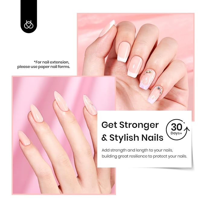 Beetles Pink Nude Builder Gel for Nails 7 in 1 Strengthener Gel for Nail Apex & Thickening Nail Extension DIY Salon at Home Beauty Gift Sets for Women Base Coat Top Coat Needed-VivaGrace Women