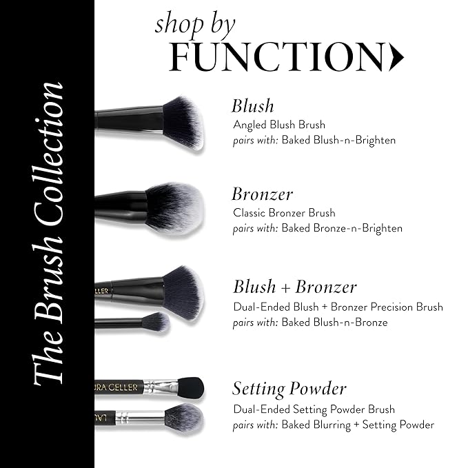 LAURA GELLER Full Face Powder Makeup Brush with Wooden Handle in Midnight Black – Foundation, Setting Powder, Blush, Bronzer, Highlighter and Luminizers – Sheer, Even Application and Blending Makeup-VivaGrace Women