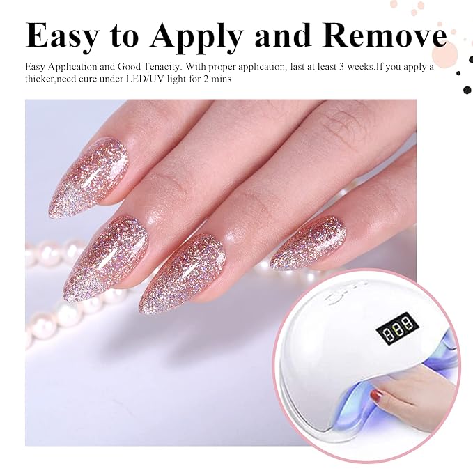 Imtiti Glitter Gold Pink Gel Nail Polish, 0.5 fl oz Glitter Gold Gel Polish UV/LED Soak Off Gel Nail Design for Autumn and Winter