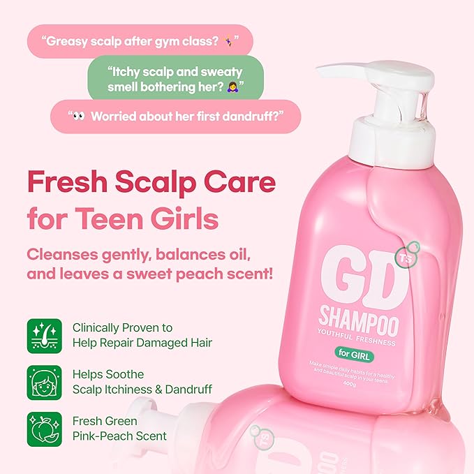 TS GD Shampoo for Girls | Korean Teen Shampoo with Upgraded Probiotics | Anti-Dandruff & Itchy Scalp Relief | Pink Peach Allergy-Free Fragrance | Sulfate-Free (13.53 fl oz, 400ml)-VivaGrace Women