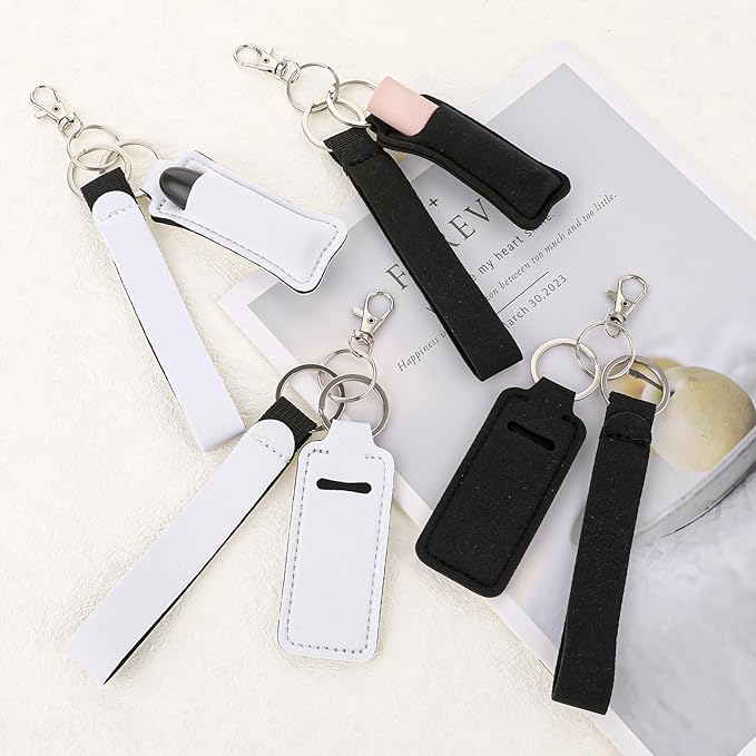 4 Pcs Keychain Chapstick Holder, Lipgloss Holder Keychain, Chapstick Holder Key Chain with Wristlet Lanyards, Lipstick Keychain Holder Lip Balm Sleeve for Women Girls-VivaGrace Women