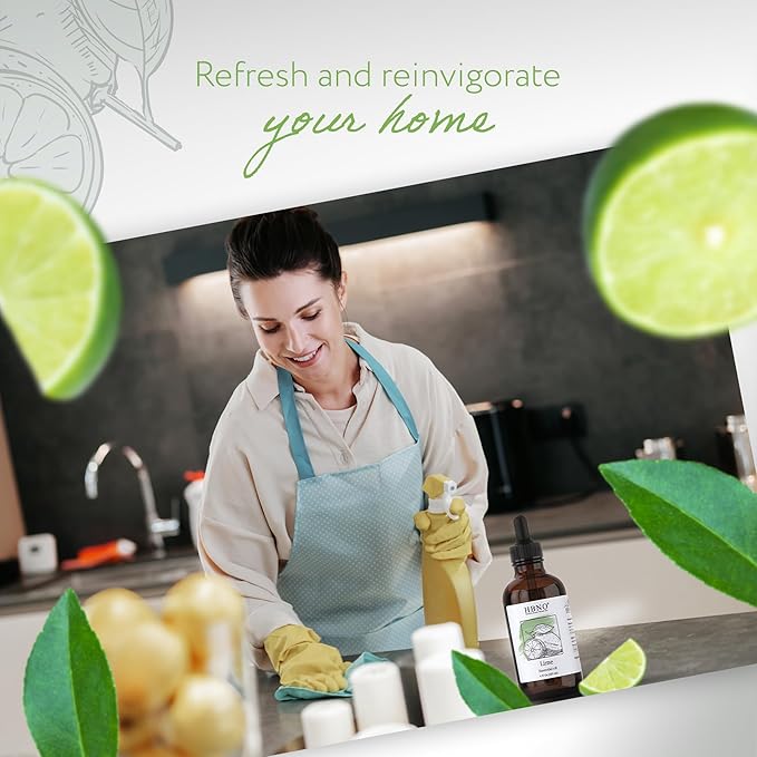 HBNO Lime Essential Oil - Huge 4 oz (120ml) Value Size - Natural Lime Oil, Cold Pressed - Perfect for Cleaning, Aromatherapy, DIY, Soap & Diffuser-VivaGrace Women