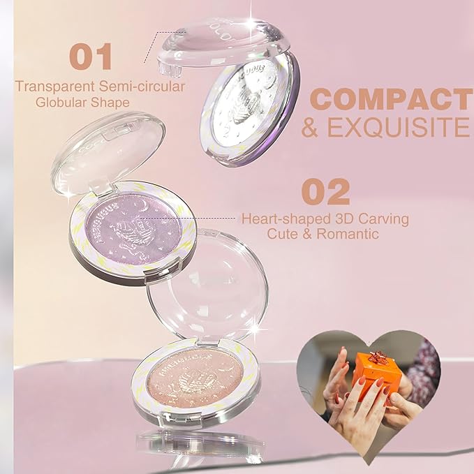 Glitter Sparkly Face Highlighter Makeup Palette Shimmer Radiant Glow Illuminator Iluminadores Palette 6g (02 Twilight Champagne)-VivaGrace Women