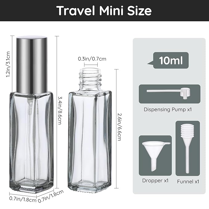 Segbeauty Travel Perfume Bottle Refillable, Empty Mini Portable Perfume Atomizer with Funnel, 5 Set of 10ML Glass Spray Bottle Fine Mist Leak-proof Sprayer Travel Sample Bottles for Cologne Fragrance-VivaGrace Women