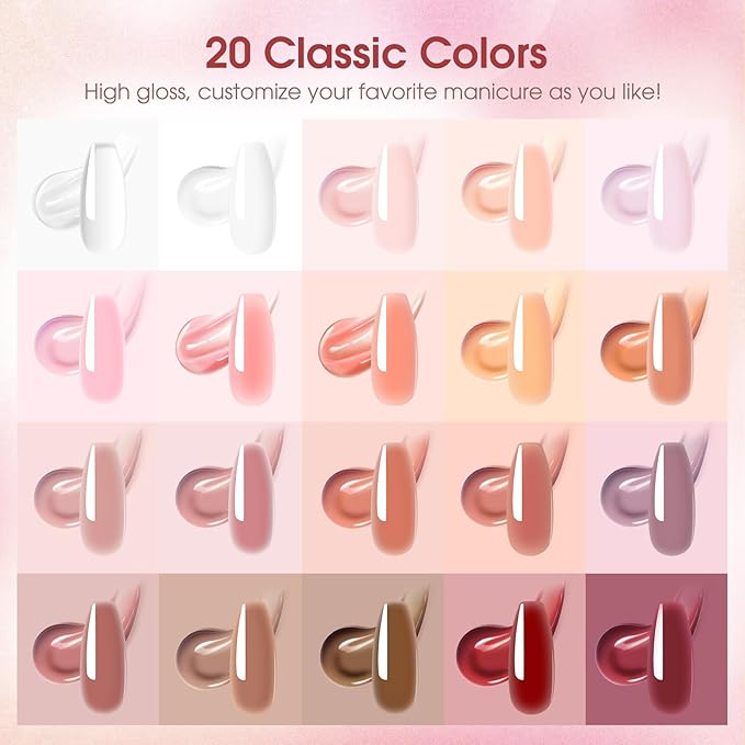 Poly Nail Gel Kit -20 Colors + 76 Nail Art Accessories ROSALIND Nude Clear Poly Nails Gel Kit Starter Kit with Slip Solution Nude Pink Nails Extensions with Mini UV Lamp-VivaGrace Women