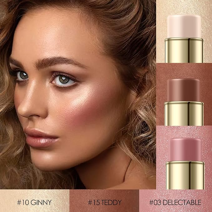 3 Pcs NEUTRAL Contour Stick Set,Cream Blush & Highlighter Bronzer Pen,Long Lasting & Smooth Natural Face Contouring Illuminator,Professional Makeup Kit for All Skin-VivaGrace Women