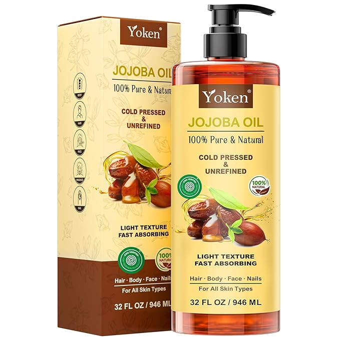 Yoken 32 fl oz (EWG Verified) 100% Pure Jojoba Carrier Oil - Unrefined, Hexane-Free, Cold Pressed for Skin, Face, Hair, Nails, and Massage-VivaGrace Women