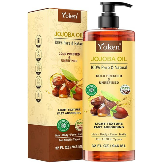 Yoken 32 fl oz (EWG Verified) 100% Pure Jojoba Carrier Oil - Unrefined, Hexane-Free, Cold Pressed for Skin, Face, Hair, Nails, and Massage-VivaGrace Women
