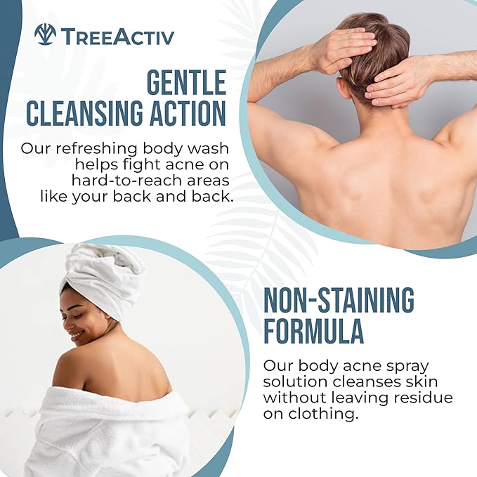 TreeActiv 90-Day Body Acne Treatment Kit, Salicylic Acid Acne Body Spray, Exfoliating Body Acne Wash, Body Acne Treatment for Back, Chest and Butt Acne Removal, Back Acne Treatment For Women and Men-VivaGrace Women