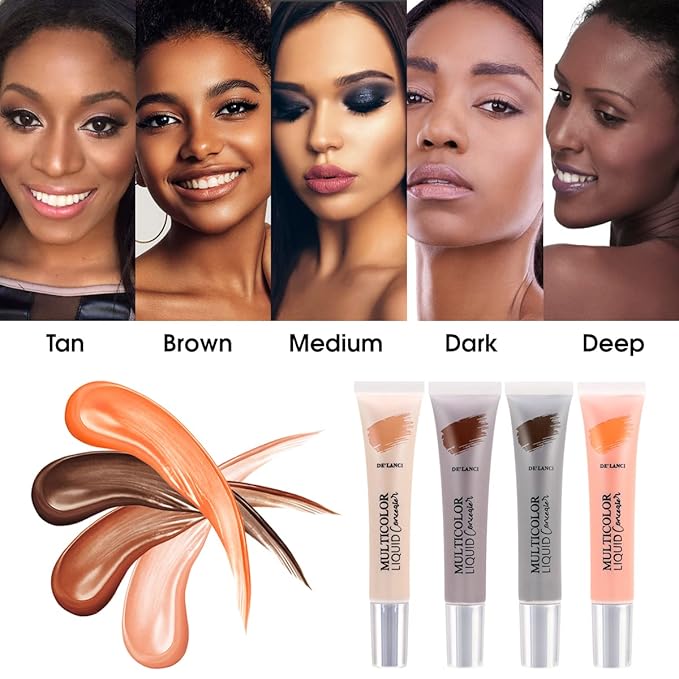 Liquid Concealer Makeup 4Pcs,Corrector Foundation for Black Women Oily Dry Skin, Foundation Concealer in One Primer Face Makeup Full Coverage, Advanced Pore Minimizer, Lightweight All-Day Hold,0.67 oz-VivaGrace Women