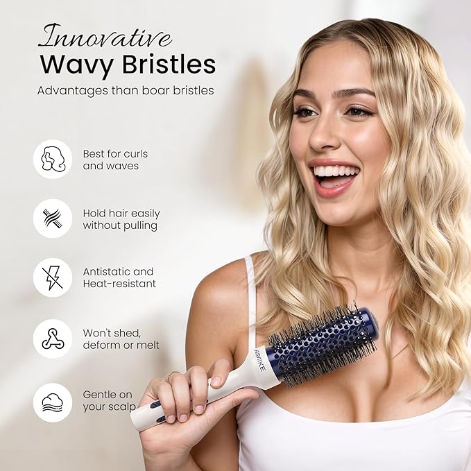 AIMIKE Nano Ionic Tech Small Round Brush, Ceramic Round Brush for Blow Drying, Styling and Boost Volume, Natural Wood Round Hair Brush, One Piece Design - 1.4 Inch/35mm-VivaGrace Women