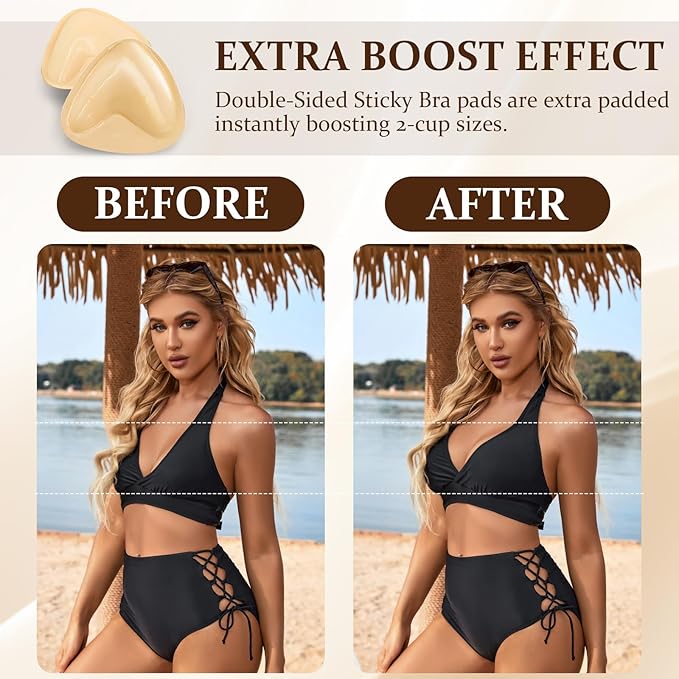Sticky Bra Breast Enhancement, Sticky Bra Push Up Double Sided Bra Inserts Bra Pads for Bikini & Swimsuit Sport-VivaGrace Women