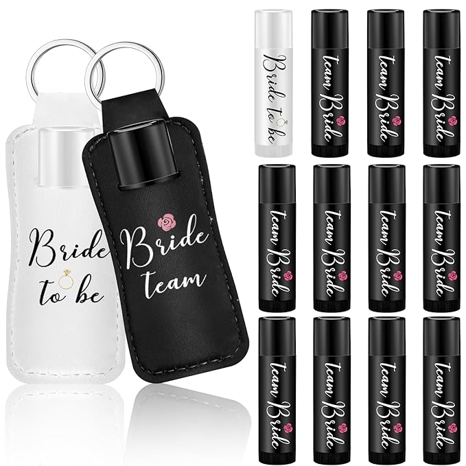 24 Pack Bachelorette Party Favor Lip Balm Set Team Bride Lip balm with Lipstick Holder Keychain Bride to be Lip balm Bridal Shower Proposal Gifts for Wedding Party Favors(White, Black)-VivaGrace Women