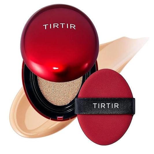 [*Mini Size*] TIRTIR Mask Fit Red Cushion Foundation | Full coverage, Weightless, Skin fit, Satin Glow Finish, Korean Makeup, beauty, Tattoo cover up, Buildable (#22N Shell Beige, 0.15 Fl Oz)-VivaGrace Women