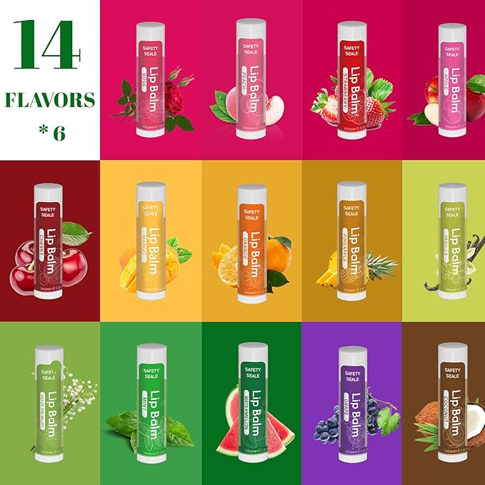 84 Pack Natural Lip Balm Bulk with Vitamin E and Coconut Oil - Moisturizing, Soothing, and Repairing Dry and Chapped Lips - 14 Flavors - Non-GMO-VivaGrace Women