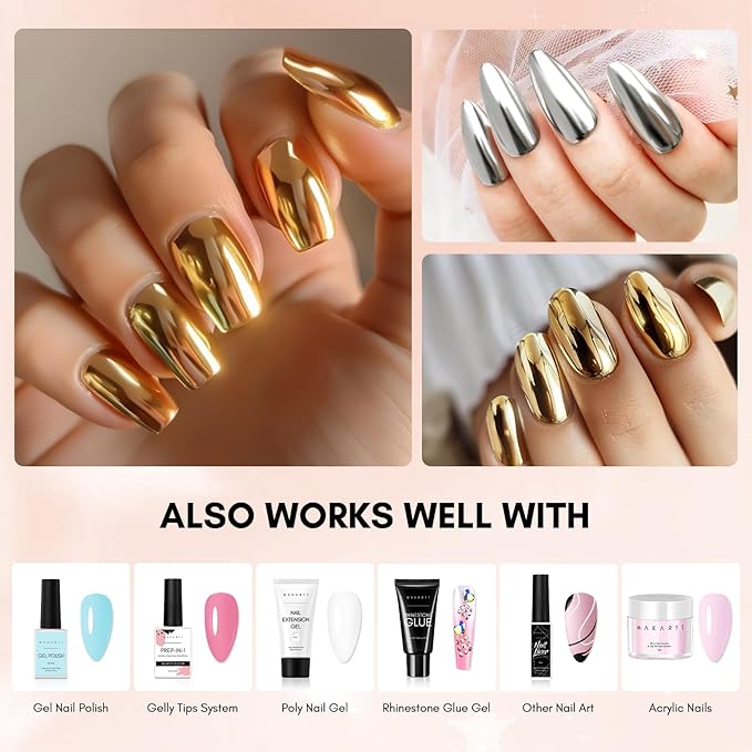 Makartt Gel Top Coat for Chrome Nail Powder - 15ml Clear No Wipe High Gloss Top Coat Gel Nail Polish Mirror Shine Long Lasting Easy Application, Soak off UV Lamp, DIY Home Salon Art Design-VivaGrace Women