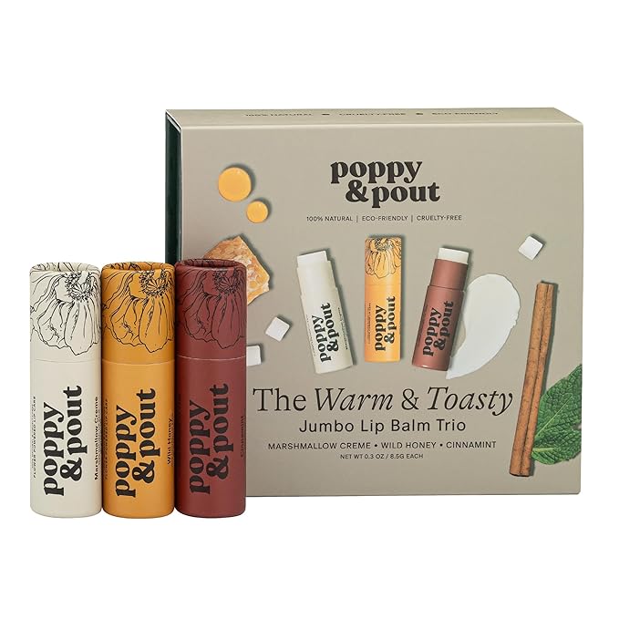 Jumbo Lip Balm Gift Set (3-Pack, Warm Flavors) | Poppy & Pout All Natural Lip Balms & Moisturizers | Hydrates with Beeswax, Vitamin E, Organic Coconut Oil | Cruelty-Free | Recyclable Cardboard Tube-VivaGrace Women