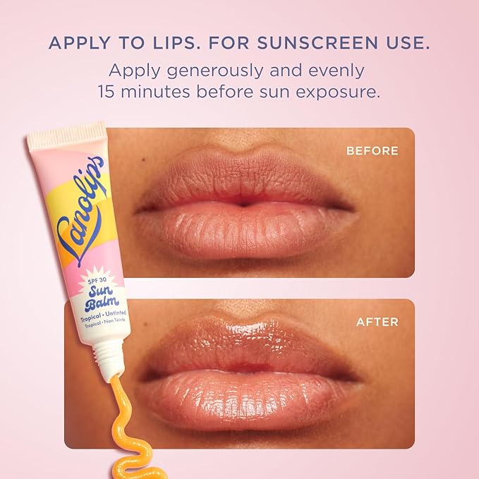 Lanolips Sun Balm Tropical SPF 30 Lip Balm - Hydrating Lanolin Lip Moisturizer with Pineapple Scent - Beach Essentials & Sun Care with Broad Spectrum UVA/UVB Protection - Untinted (0.44 oz)-VivaGrace Women