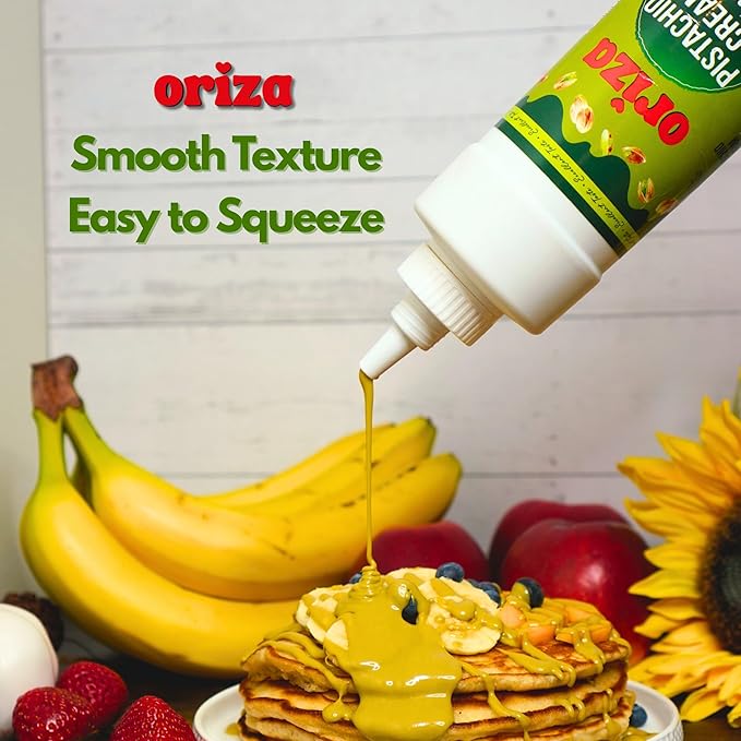 Oriza Pistachio Cream Topping, 28oz Bottle – Premium Pistachio Spread with 30% Pistachios, Palm Oil Free, Non-GMO, Natural Color – Dessert, Latte & Baking Cream