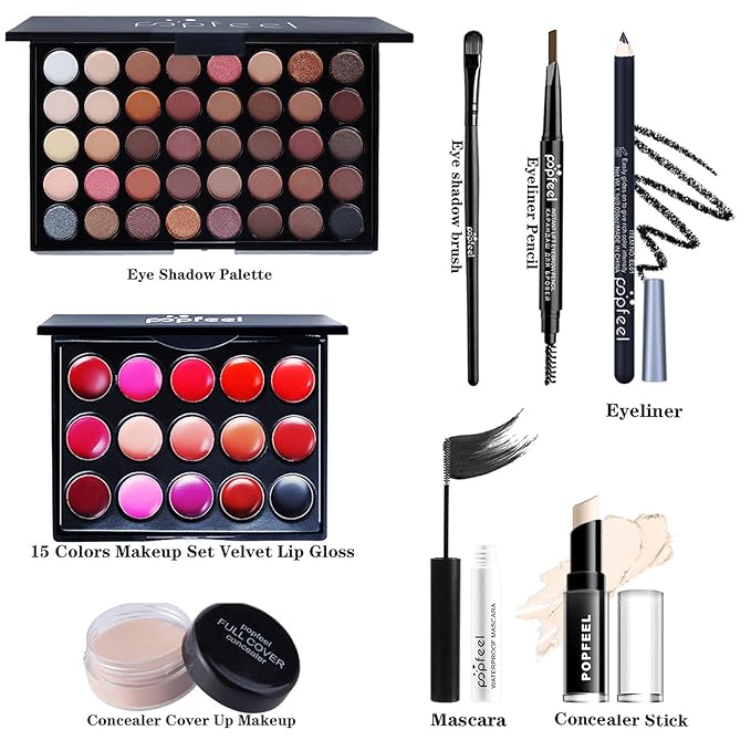 Makeup Kit for Women, All in One Makeup Gift Set for Women and Teen Girl, Full Makeup Kit with Lipgloss Eyeshadow Palette Concealer Stick Mascara Eyeliner Pencil Eye Shadow Brush-VivaGrace Women