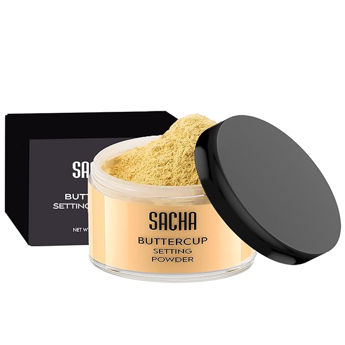 Sacha BUTTERCUP Setting Powder Makeup 1.75 Oz. Translucent Setting Powder for Oily Skin Finishing Powder Loose Powder Makeup Blurring Powder Blurs Fine Lines and Pores For Medium to Dark Skin Tones-VivaGrace Women