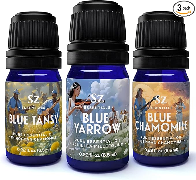 – “We Got The Blues” Essential Oils Set – Blue Tansy, Yarrow & German Chamomile – 3 x 6.5ml Bottles – 100% Pure, Natural, Undiluted – Therapeutic Grade & Vegan-VivaGrace Women