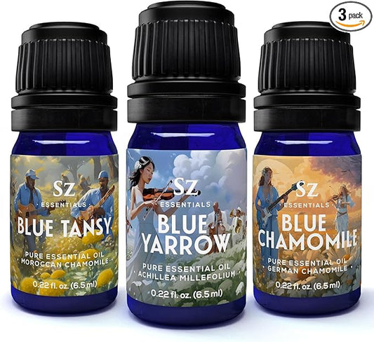 – “We Got The Blues” Essential Oils Set – Blue Tansy, Yarrow & German Chamomile – 3 x 6.5ml Bottles – 100% Pure, Natural, Undiluted – Therapeutic Grade & Vegan-VivaGrace Women